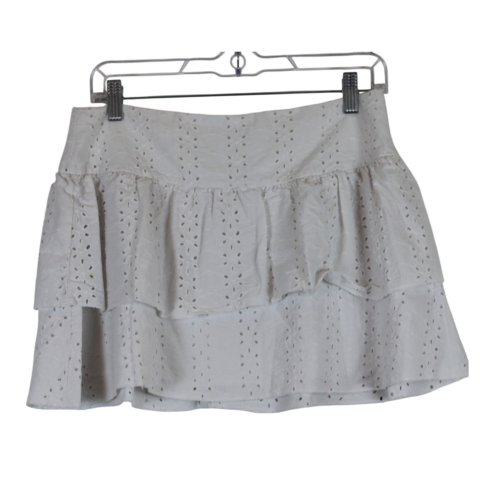 LA Hearts Coquette Prairie Balletcore Boho Chic White Tiered Eyelet Mini Skirt M